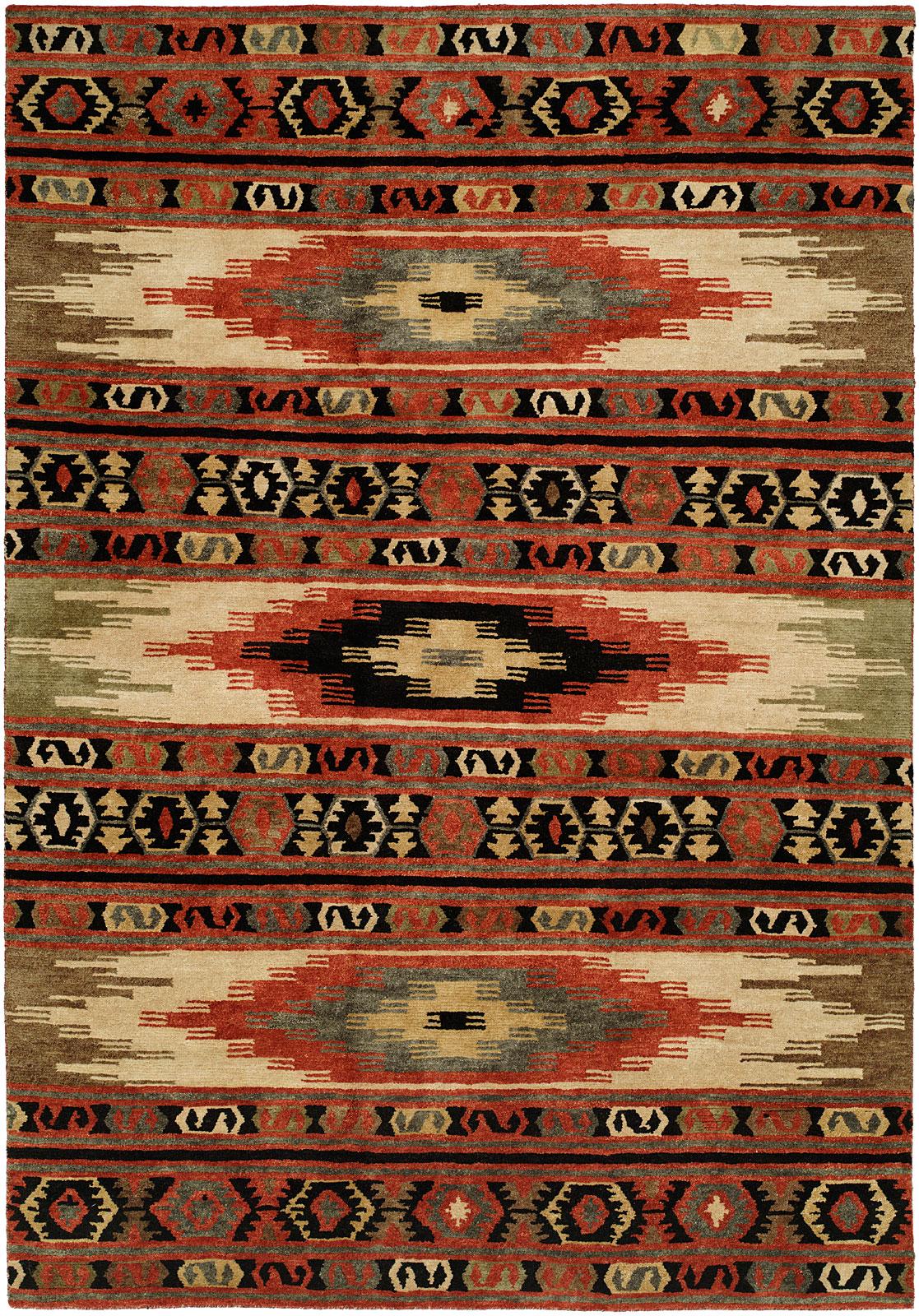 Rasist Rug Southwestern Tribal Design. Multi Colored with Rust and Black rug
